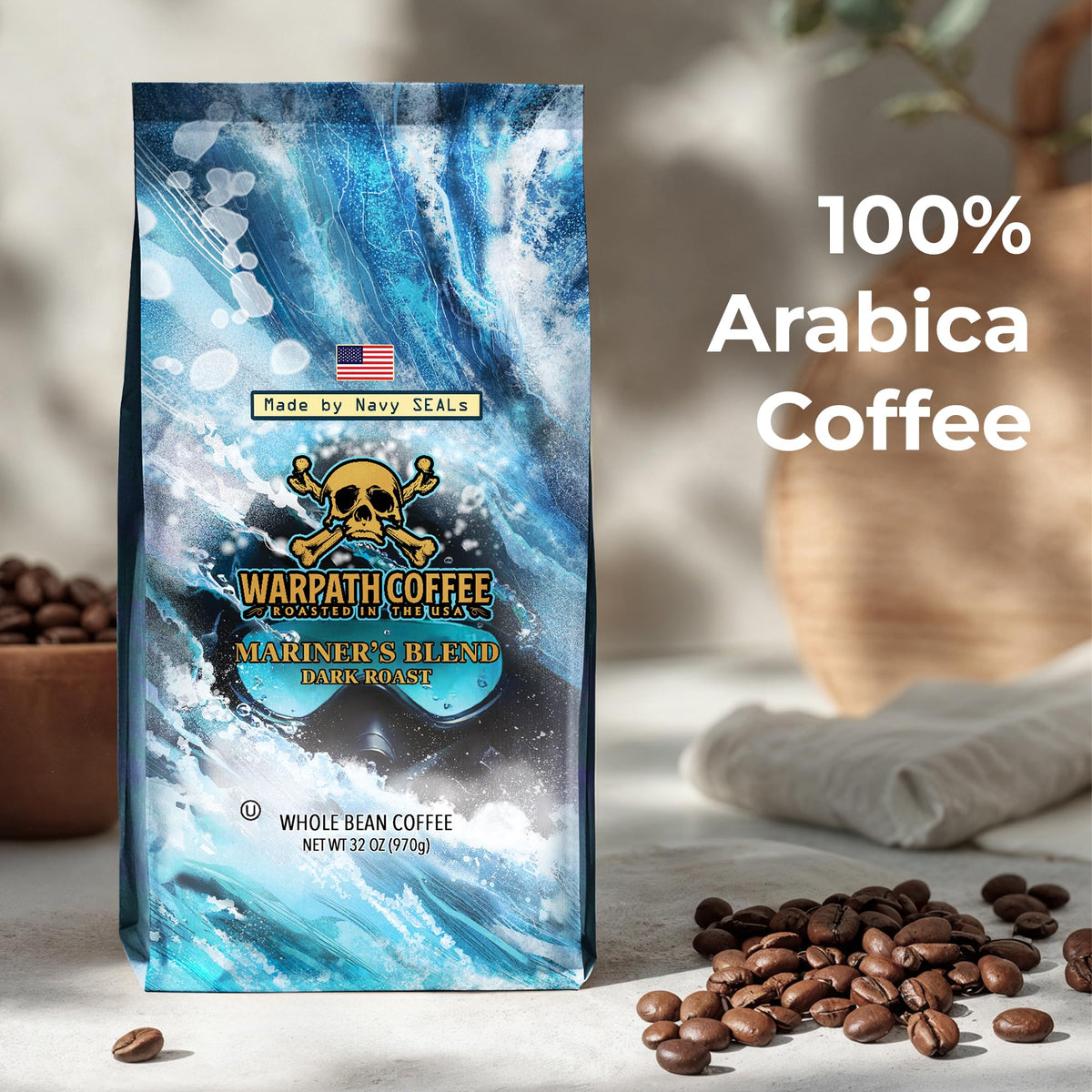 Warpath Coffee Dark Roast Mariner's Blend – High Caffeine Arabica, 2lb