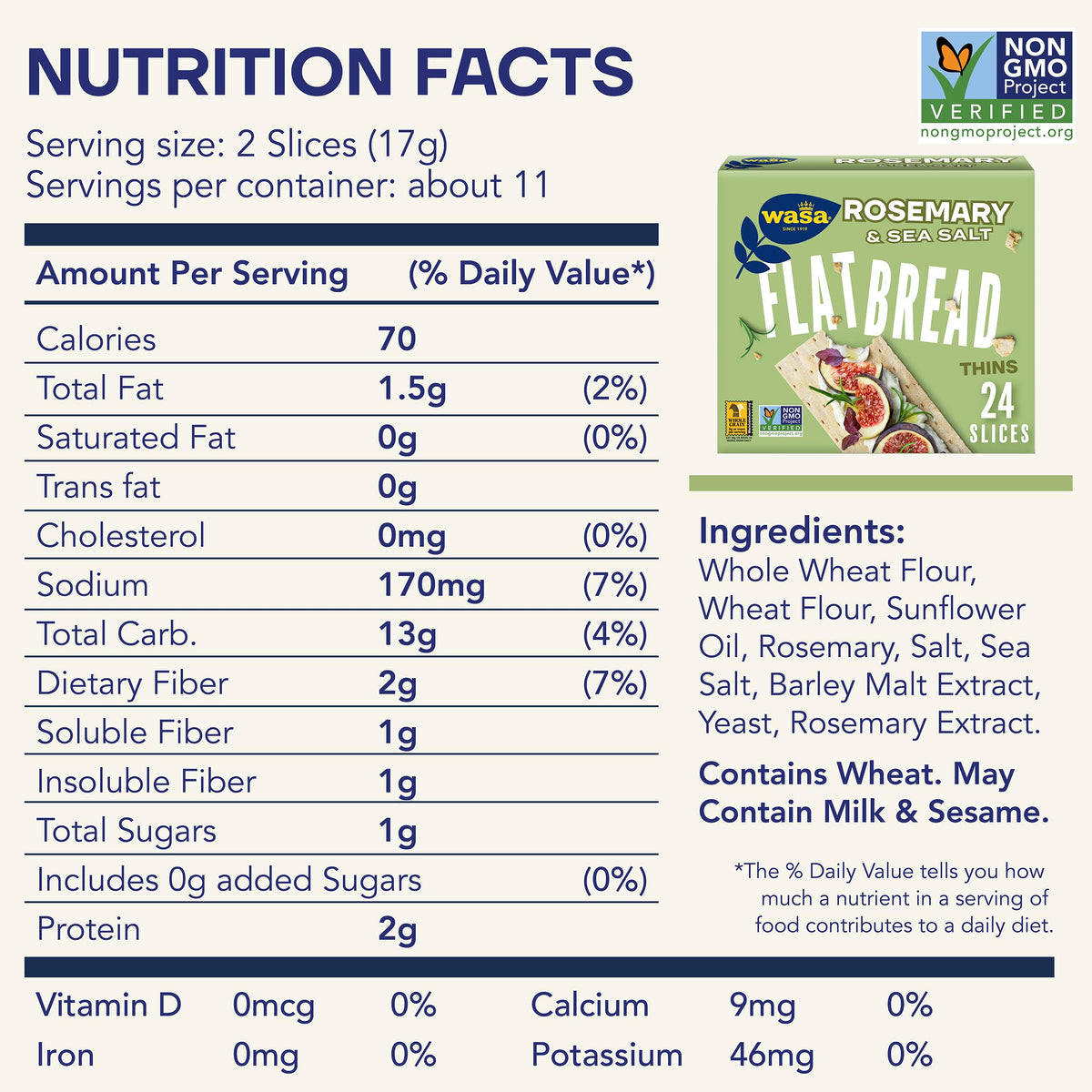 Wasa Rosemary & Sea Salt Flatbread Thins – Pack of 10 (Non-GMO Whole Grain)