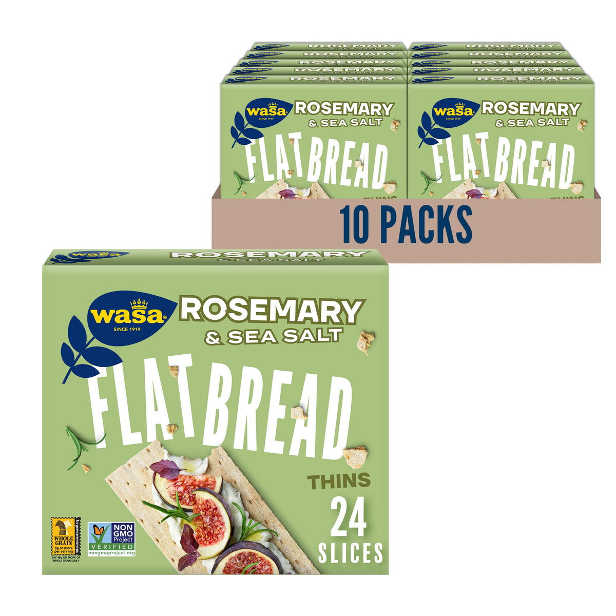 Wasa Rosemary & Sea Salt Flatbread Thins – Pack of 10 (Non-GMO Whole Grain)