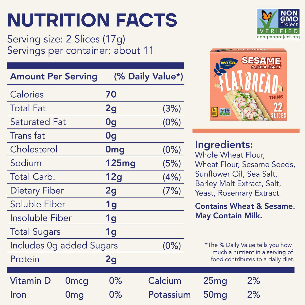 Wasa Sesame & Sea Salt Flatbread Thins – Pack of 10, Non-GMO
