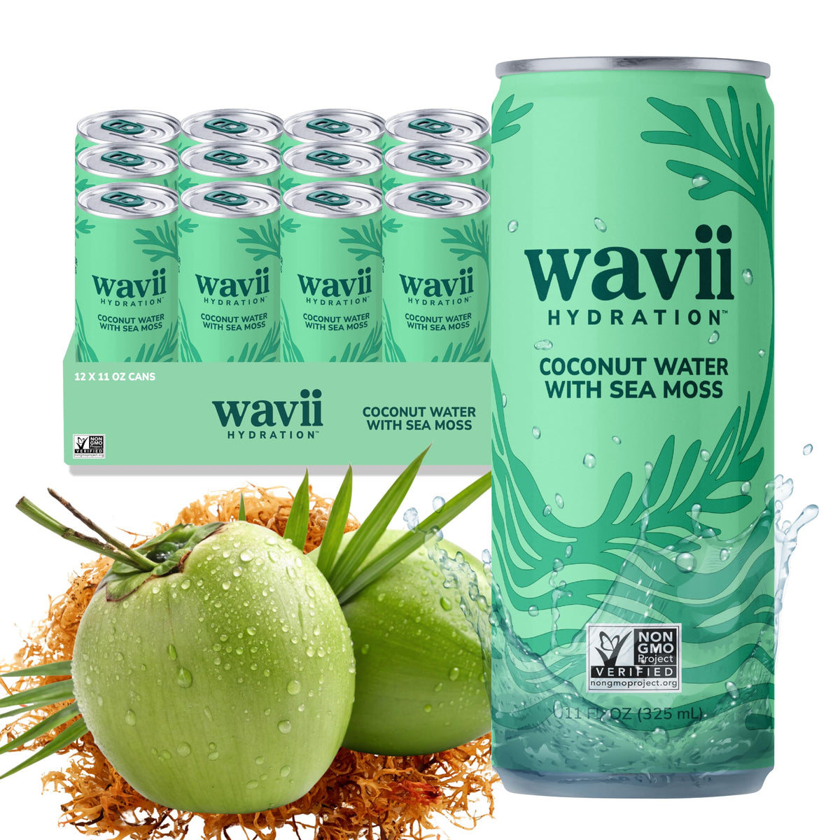 Wavii Coconut Water with Sea Moss – 12-pack, 11 fl oz | Clean Hydration
