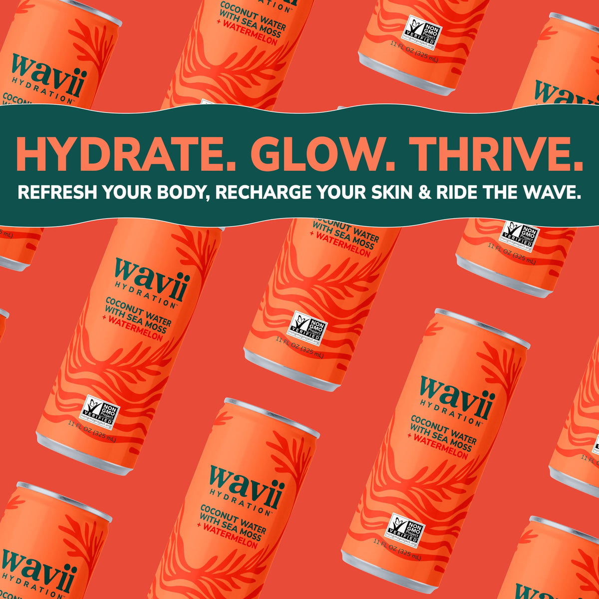 Wavii Coconut Water with Sea Moss + Watermelon | 12 Pack 11 fl oz | Clean Hydration with Electrolytes