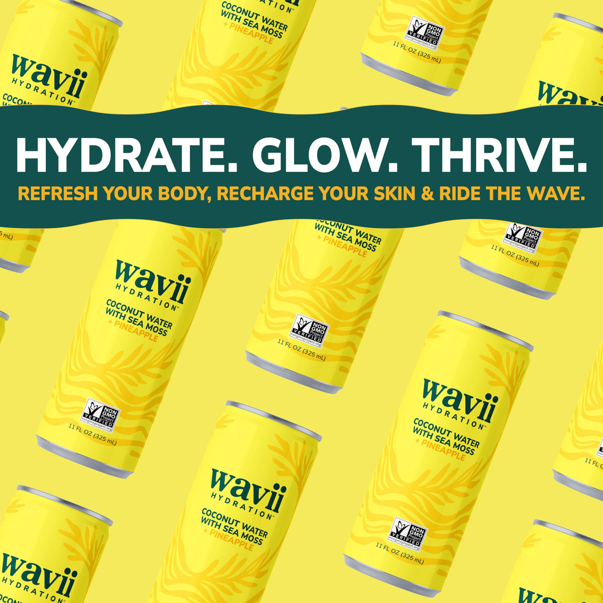 Wavii Coconut Water with Sea Moss + Pineapple – 12 Pack, 11 oz | Clean Hydration with Electrolytes, No Added Sugar