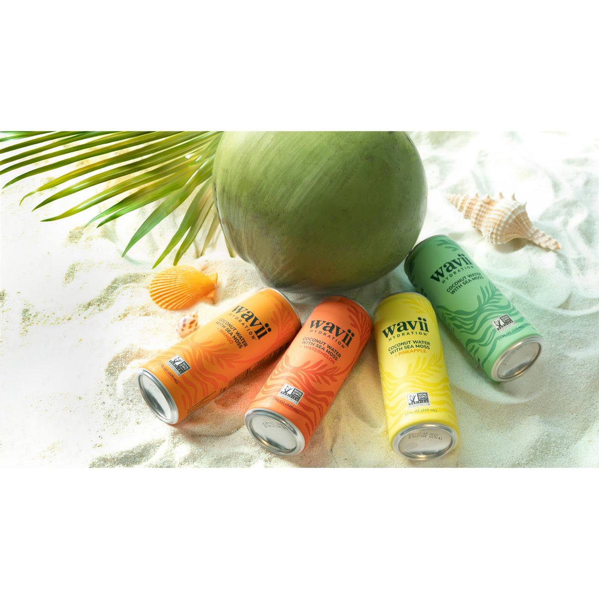 Wavii Coconut Water with Sea Moss + Pineapple – 12 Pack, 11 oz | Clean Hydration with Electrolytes, No Added Sugar