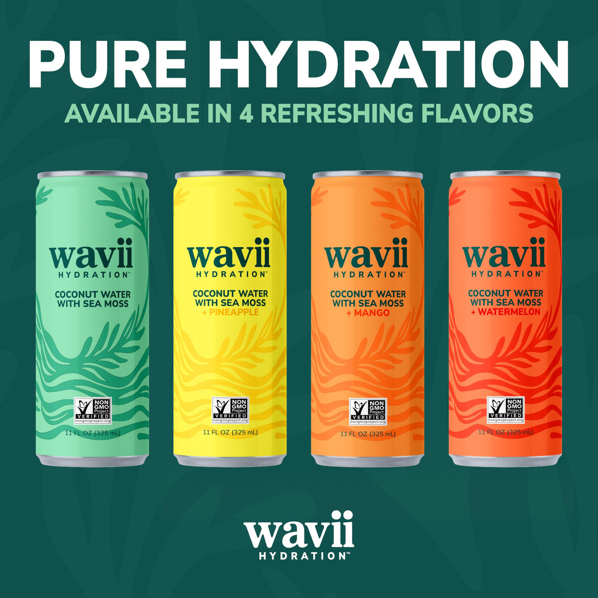 Wavii Coconut Water with Sea Moss + Watermelon | 12 Pack 11 fl oz | Clean Hydration with Electrolytes