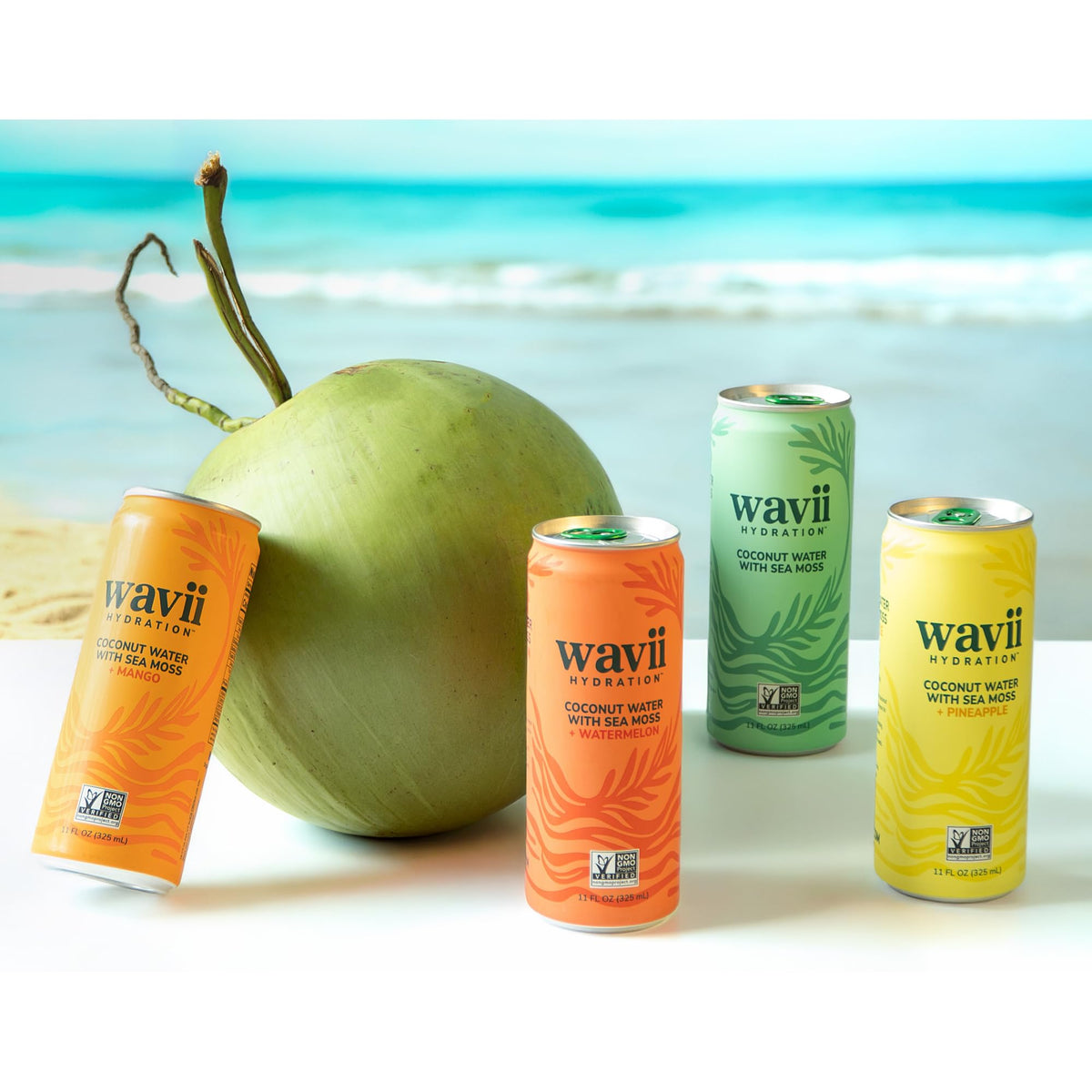 Wavii Coconut Water with Sea Moss + Watermelon | 12 Pack 11 fl oz | Clean Hydration with Electrolytes