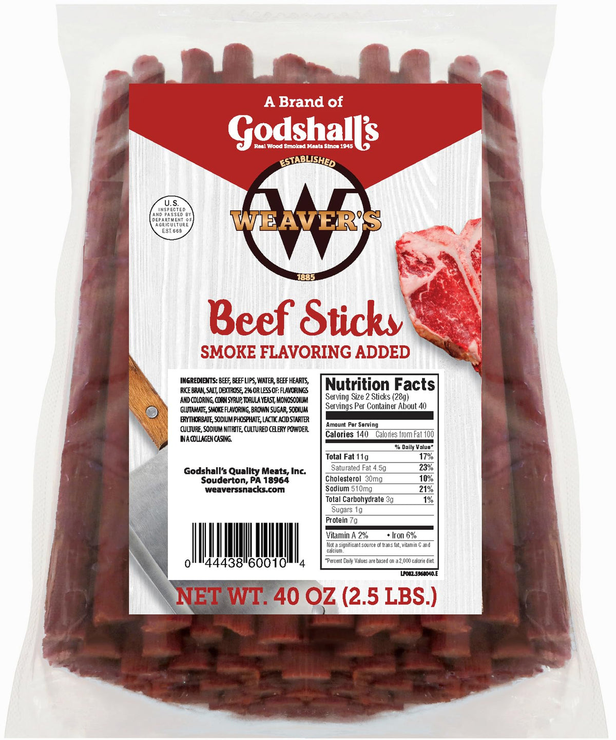 Weaver’s Beef Sticks Original Mild — 80 Sticks, 40oz Bag (7 inch) | Gluten Free, USDA Inspected