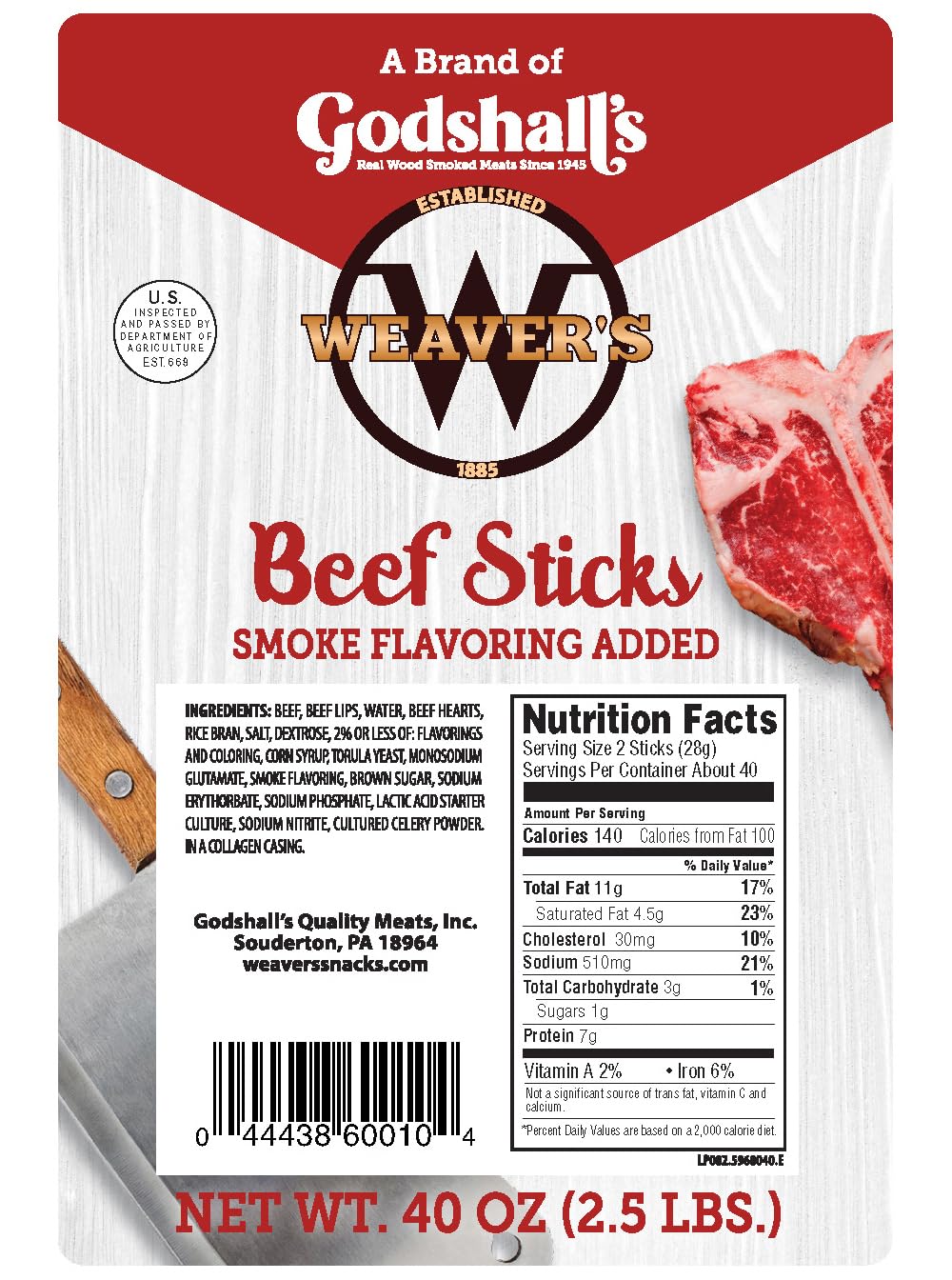 Weaver’s Beef Sticks Original Mild — 80 Sticks, 40oz Bag (7 inch) | Gluten Free, USDA Inspected