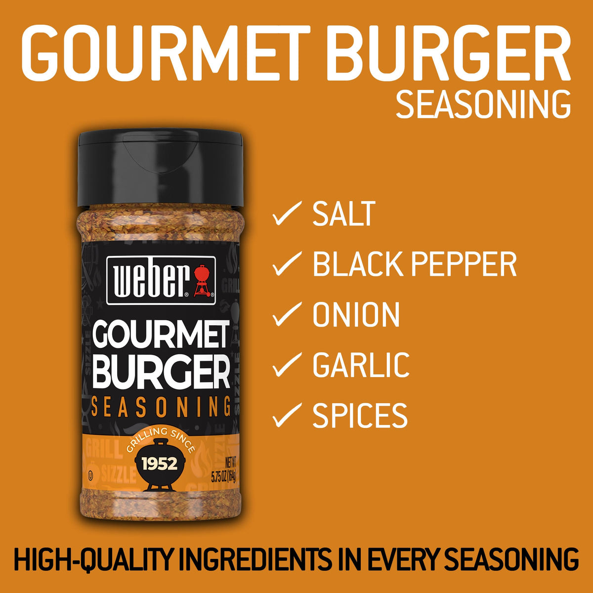 Weber Gourmet Burger Seasoning, 6 × 5.75 oz – Flavorful Grilled Burgers