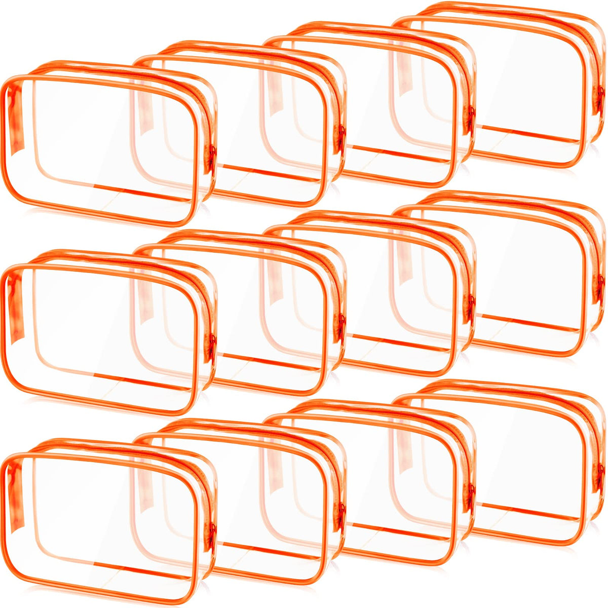 Weewooday 12 Pcs Clear Cosmetic Bags PVC Zipper,Small,Orange