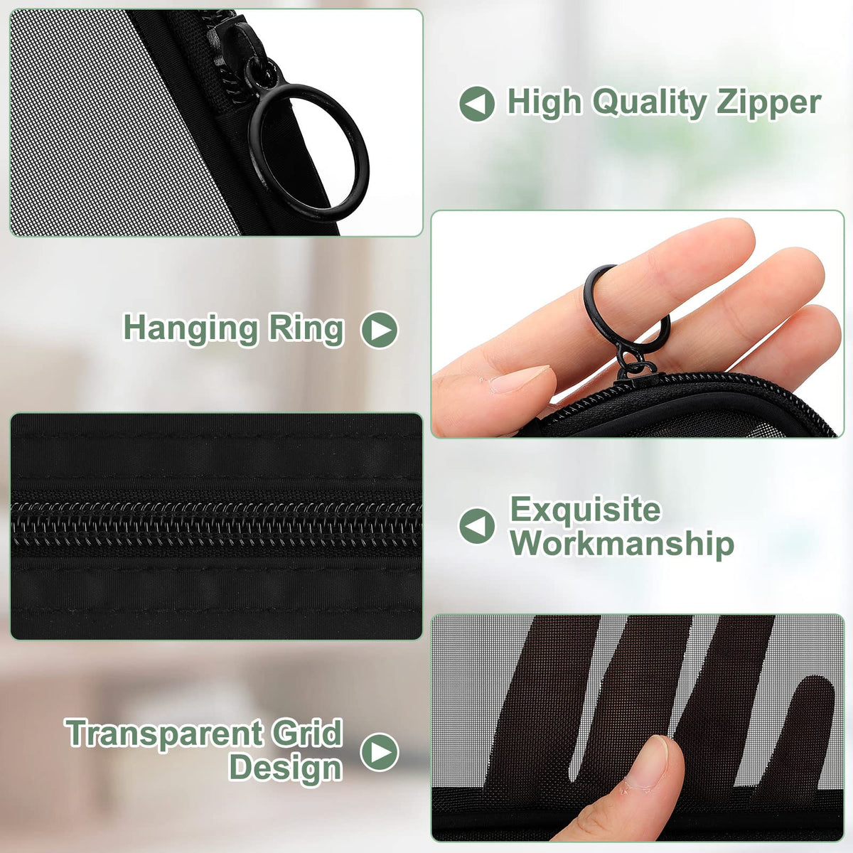 Weewooday 4 Pcs Mesh Pouch Large&medium&small, Black Zipper Bag
