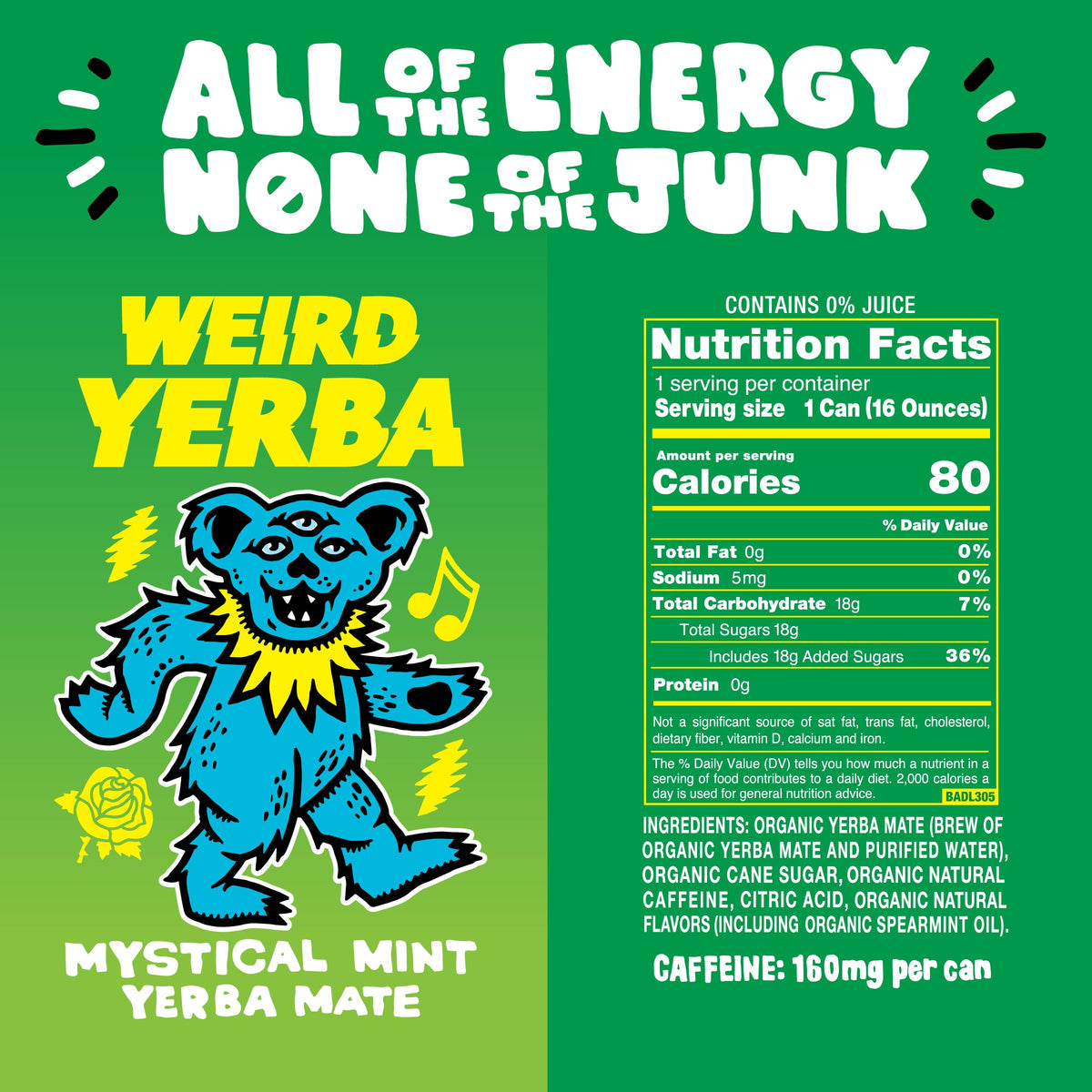 WEIRD Drink Weird Best Sellers Variety Pack — 12x16oz Cans (Acai Pomegranate Yerba Mate, White Peach Oolong Tea, Mystical Mint Yerba Mate)