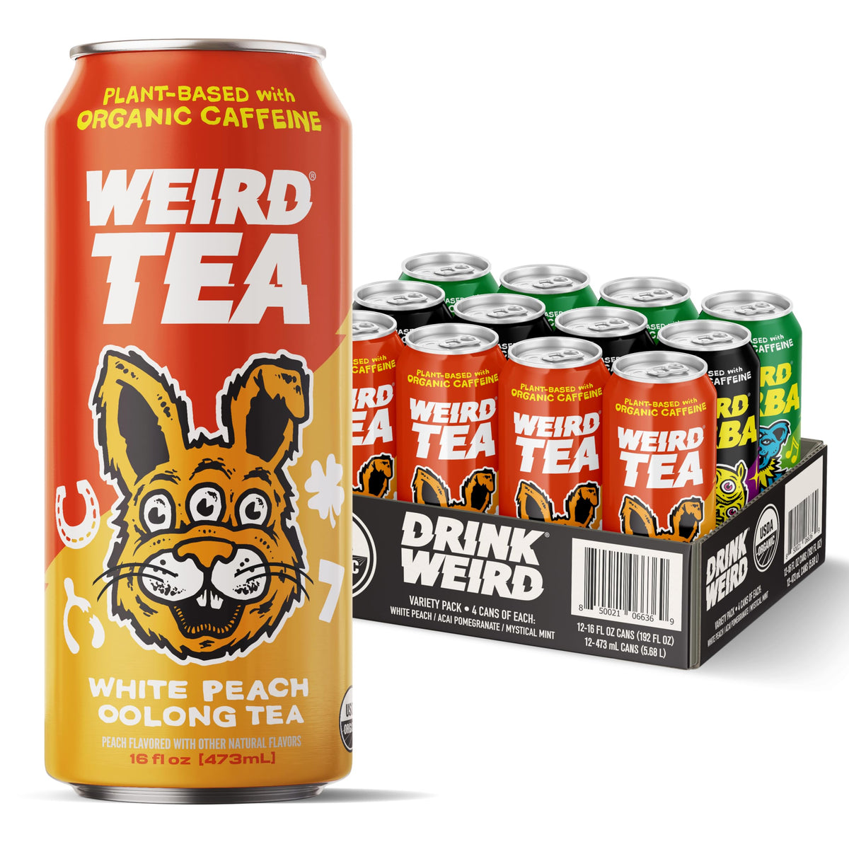 WEIRD Drink Weird Best Sellers Variety Pack — 12x16oz Cans (Acai Pomegranate Yerba Mate, White Peach Oolong Tea, Mystical Mint Yerba Mate)
