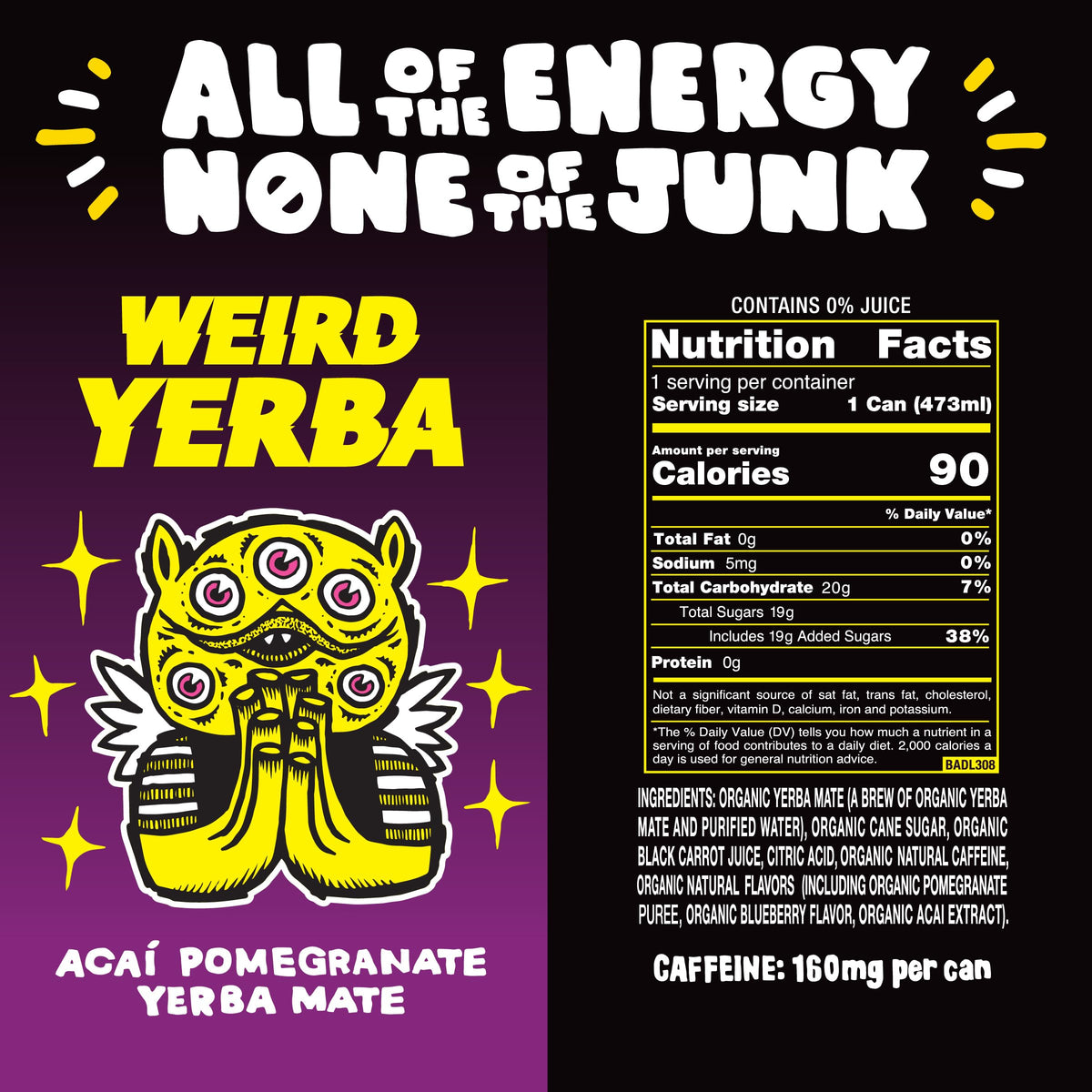WEIRD Drink Weird Best Sellers Variety Pack — 12x16oz Cans (Acai Pomegranate Yerba Mate, White Peach Oolong Tea, Mystical Mint Yerba Mate)