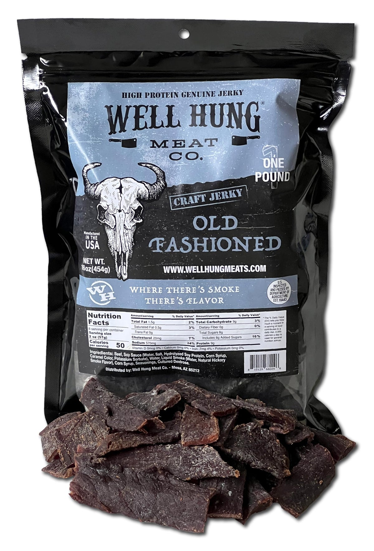 Well Hung Meats Old Fashioned Beef Jerky - 16oz Resealable Craft Jerky Bag