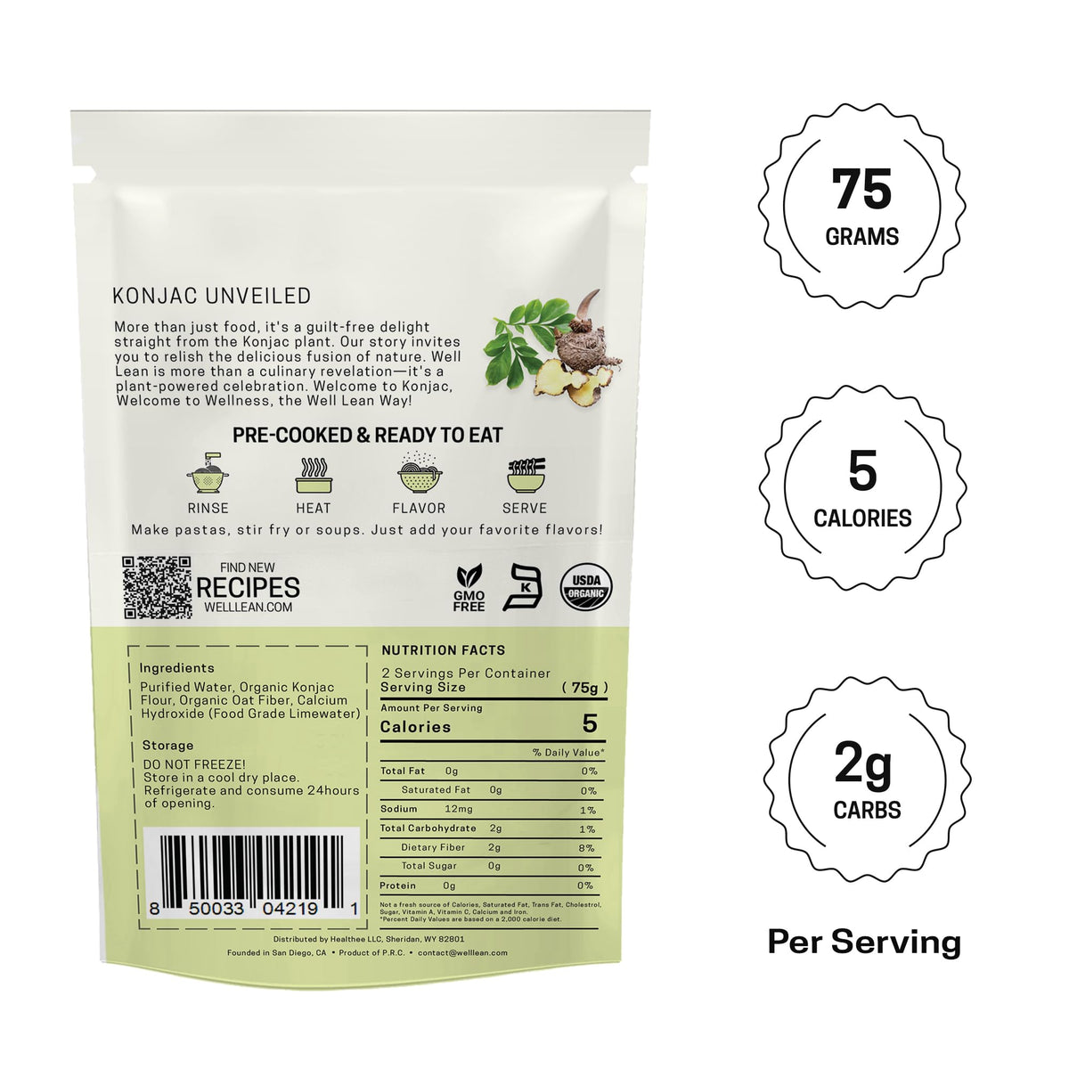 Well Lean Konjac Rice Keto Pasta – 12-Pack (24 Servings) – Low Carb, Plant-Based, Organic Konjac Shirataki Rice
