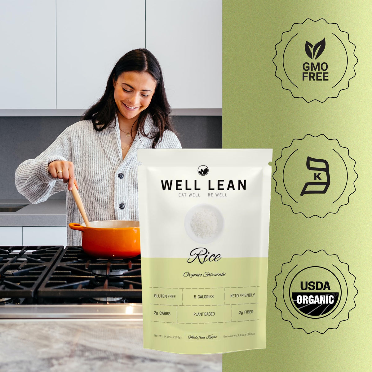 Well Lean USDA Organic Konjac Shirataki Rice – Low Carb, Ready-to-Eat, 6 Pack (12 Servings)