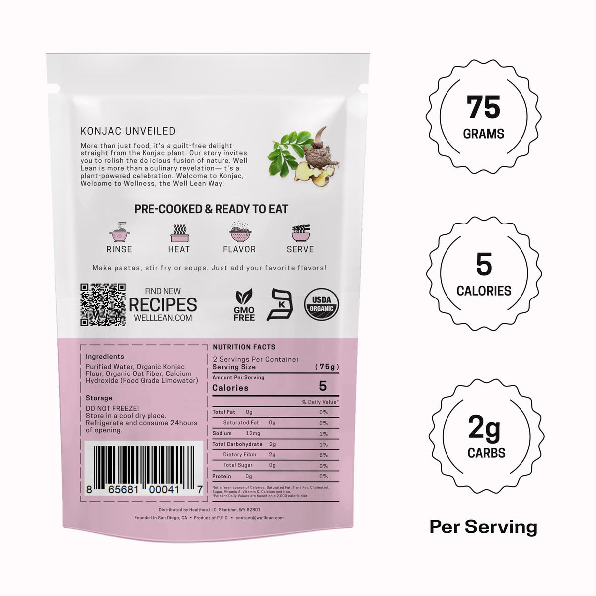 Well Lean Organic Fettuccine – Premium Shirataki Konjac Pasta, Pack of 6, 12 Servings | Low Carb Keto Gluten Free