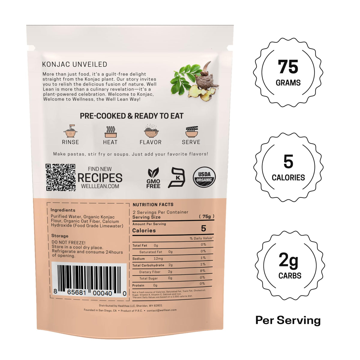 Well Lean Organic Konjac Shirataki Noodles – Zero Carb, Keto Pasta, 6 Pack (12 Servings)