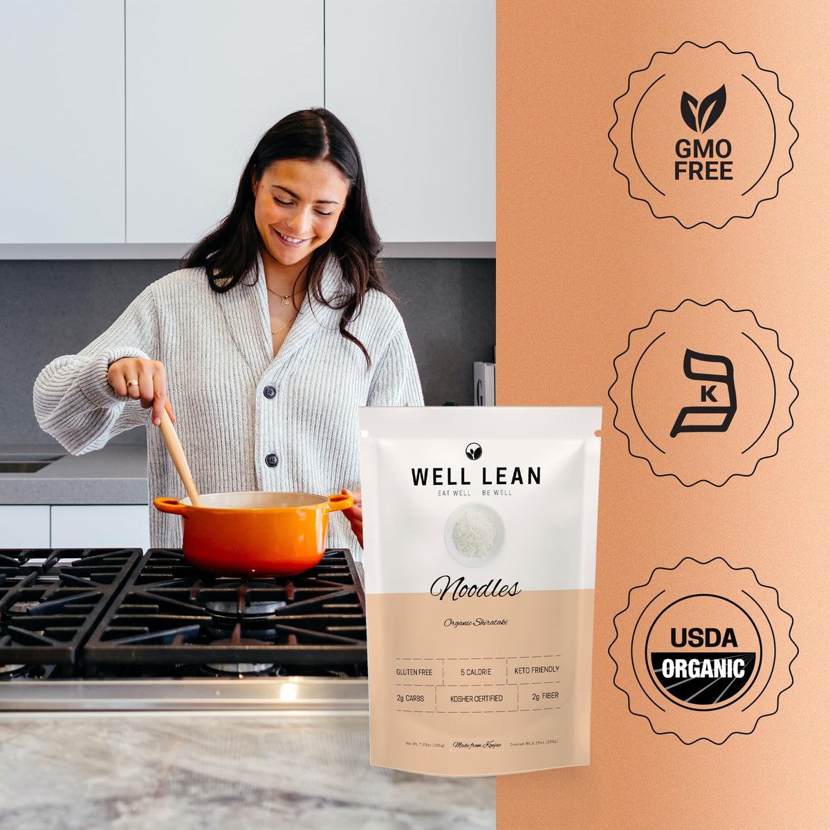Well Lean Organic Konjac Shirataki Noodles – Zero Carb, Keto Pasta, 6 Pack (12 Servings)