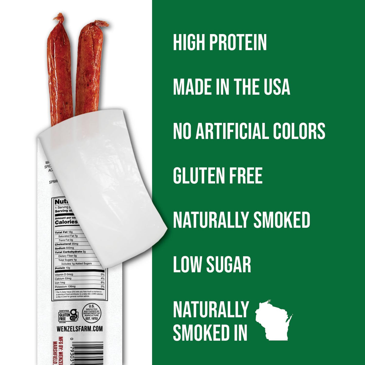 Wenzel's Farm Jalapeño Cheddar Sticks — High Protein, Low Carb, Gluten Free (32 Sticks)
