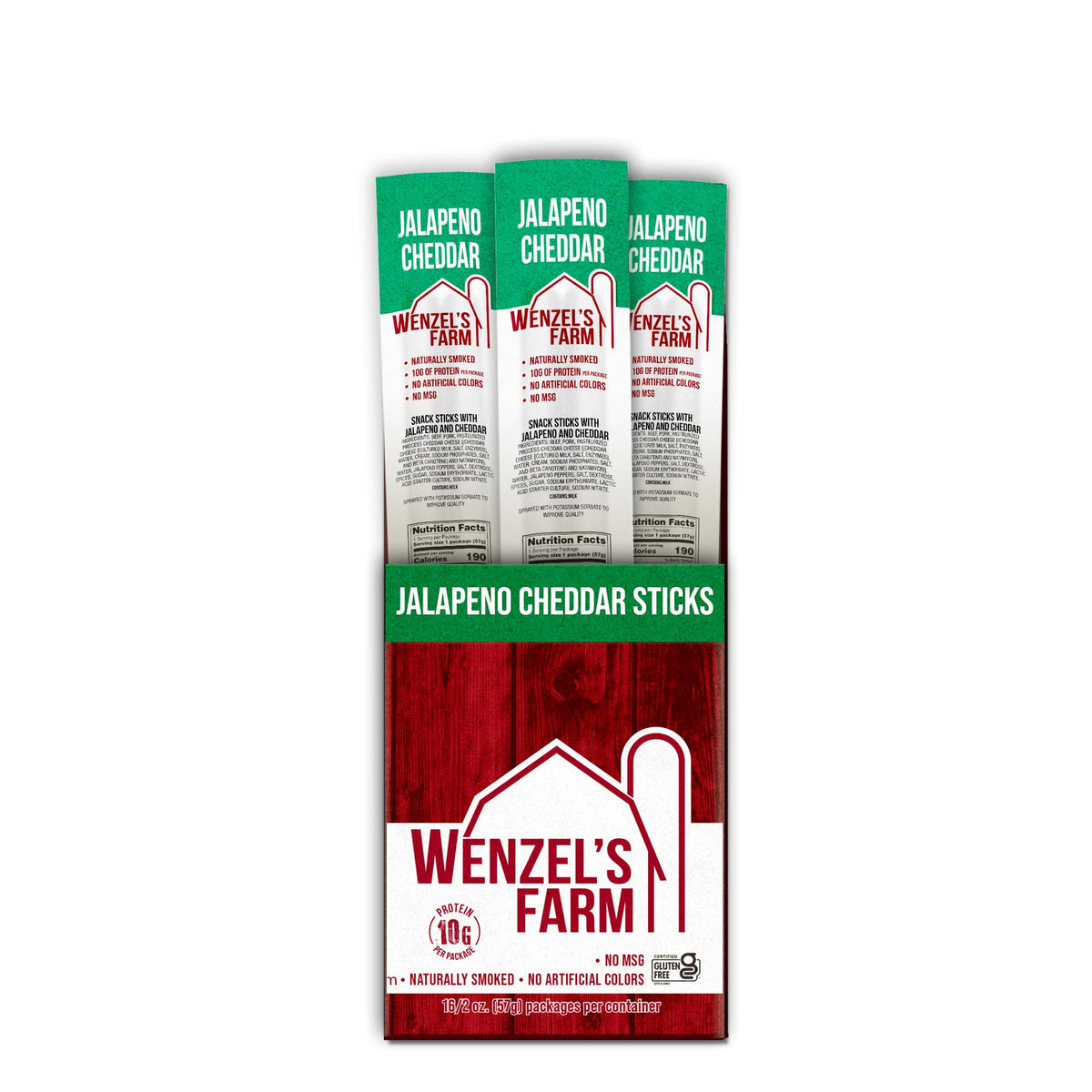 Wenzel's Farm Jalapeño Cheddar Sticks — High Protein, Low Carb, Gluten Free (32 Sticks)