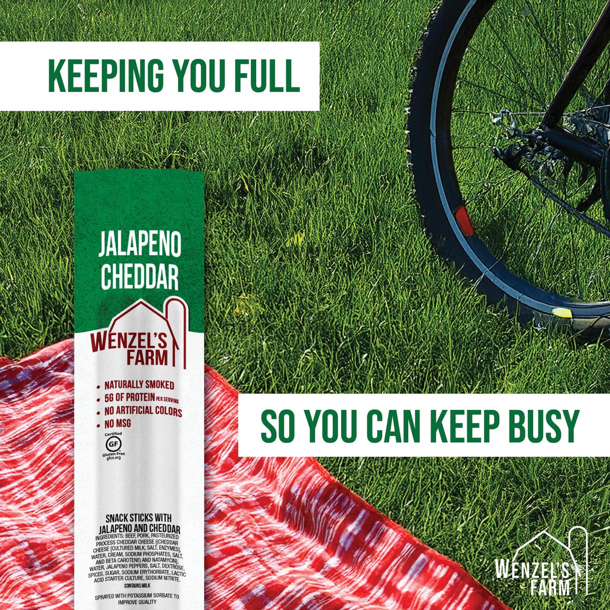 Wenzel's Farm Jalapeño Cheddar Sticks — High Protein, Low Carb, Gluten Free (32 Sticks)