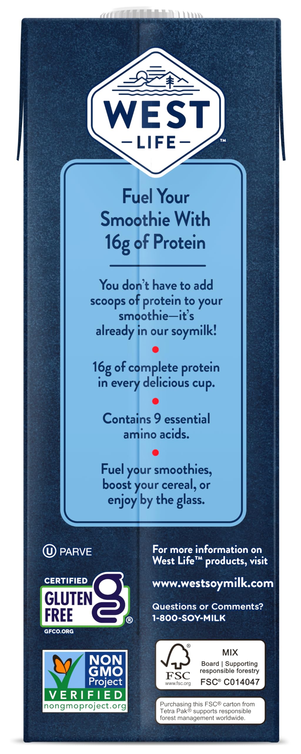 West Life Smoothie Blend Soy Milk, Unsweetened — 16g Protein per Serving, 32oz Pack of 6