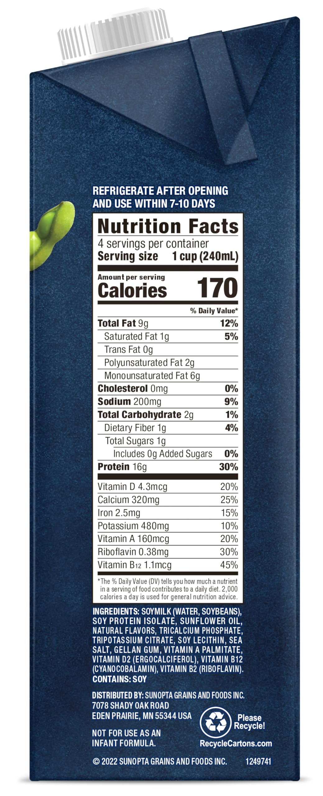 West Life Smoothie Blend Soy Milk, Unsweetened — 16g Protein per Serving, 32oz Pack of 6