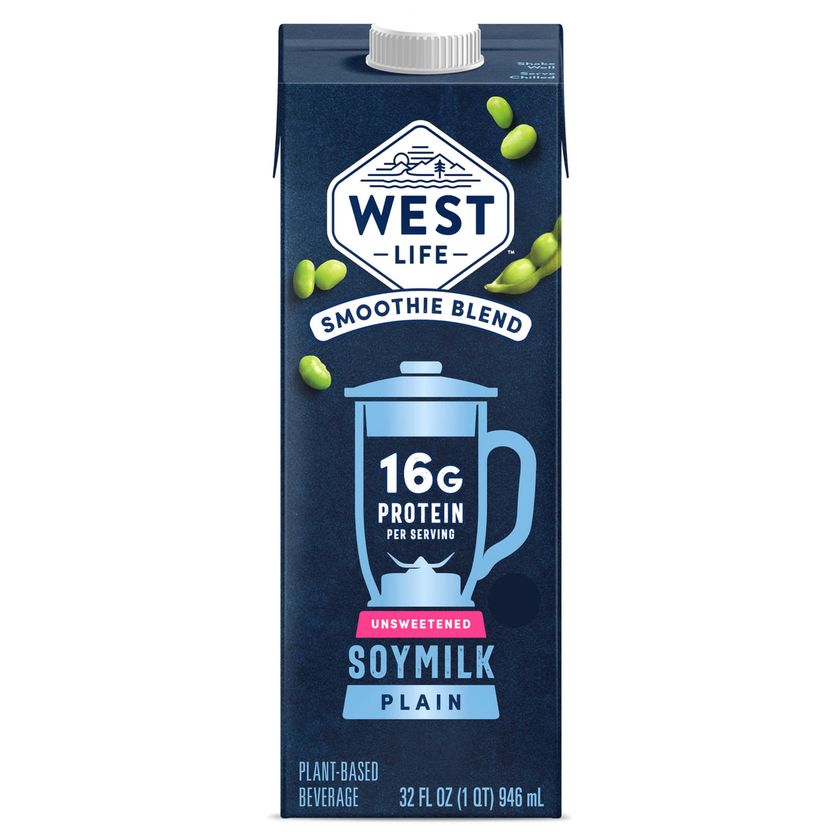 West Life Smoothie Blend Soy Milk, Unsweetened — 16g Protein per Serving, 32oz Pack of 6