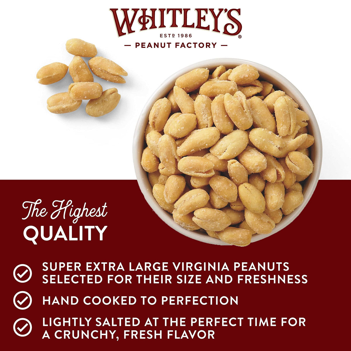 Whitley's Salted Virginia Peanuts – Super Extra Large Hand-Cooked Virginia Peanuts in a 20 oz Tin