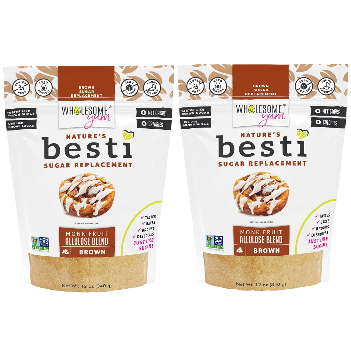 Wholesome Yum Besti Brown Sugar Substitute — Keto Monk Fruit with Allulose, No Erythritol, 12 oz (2-Pack)