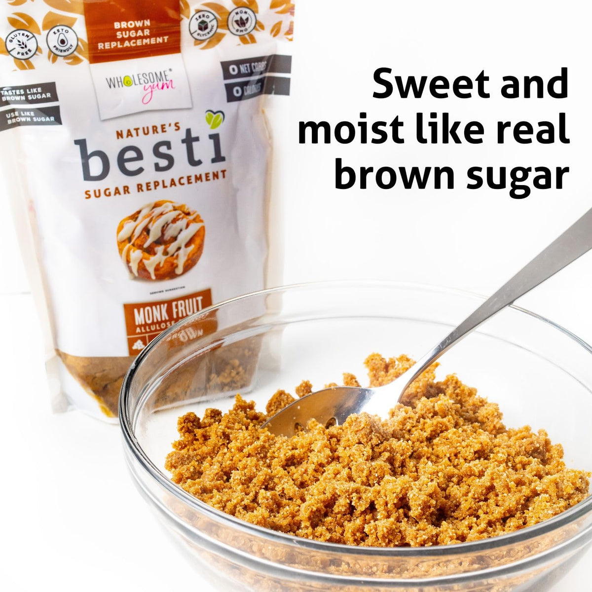 Wholesome Yum Besti Brown Sugar Substitute — Keto Monk Fruit with Allulose, No Erythritol, 12 oz (2-Pack)