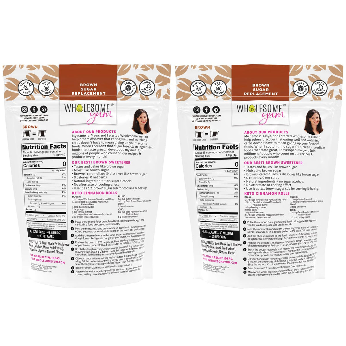 Wholesome Yum Besti Brown Sugar Substitute — Keto Monk Fruit with Allulose, No Erythritol, 12 oz (2-Pack)