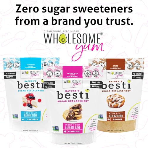 Wholesome Yum Besti Natural Sugar Substitute - Keto Granulated Monk Fruit Sweetener with Allulose (No Erythritol) - 12 oz, 2 Pack