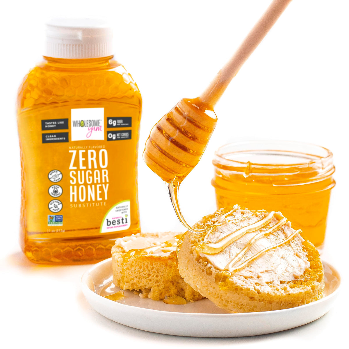 Wholesome Yum Zero Sugar Honey Substitute (2 Pack) – Keto & Sugar Free Honey Alternative with Monk Fruit & Allulose
