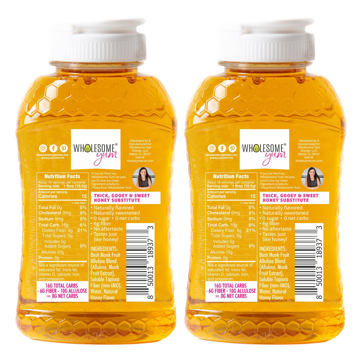 Wholesome Yum Zero Sugar Honey Substitute (2 Pack) – Keto & Sugar Free Honey Alternative with Monk Fruit & Allulose