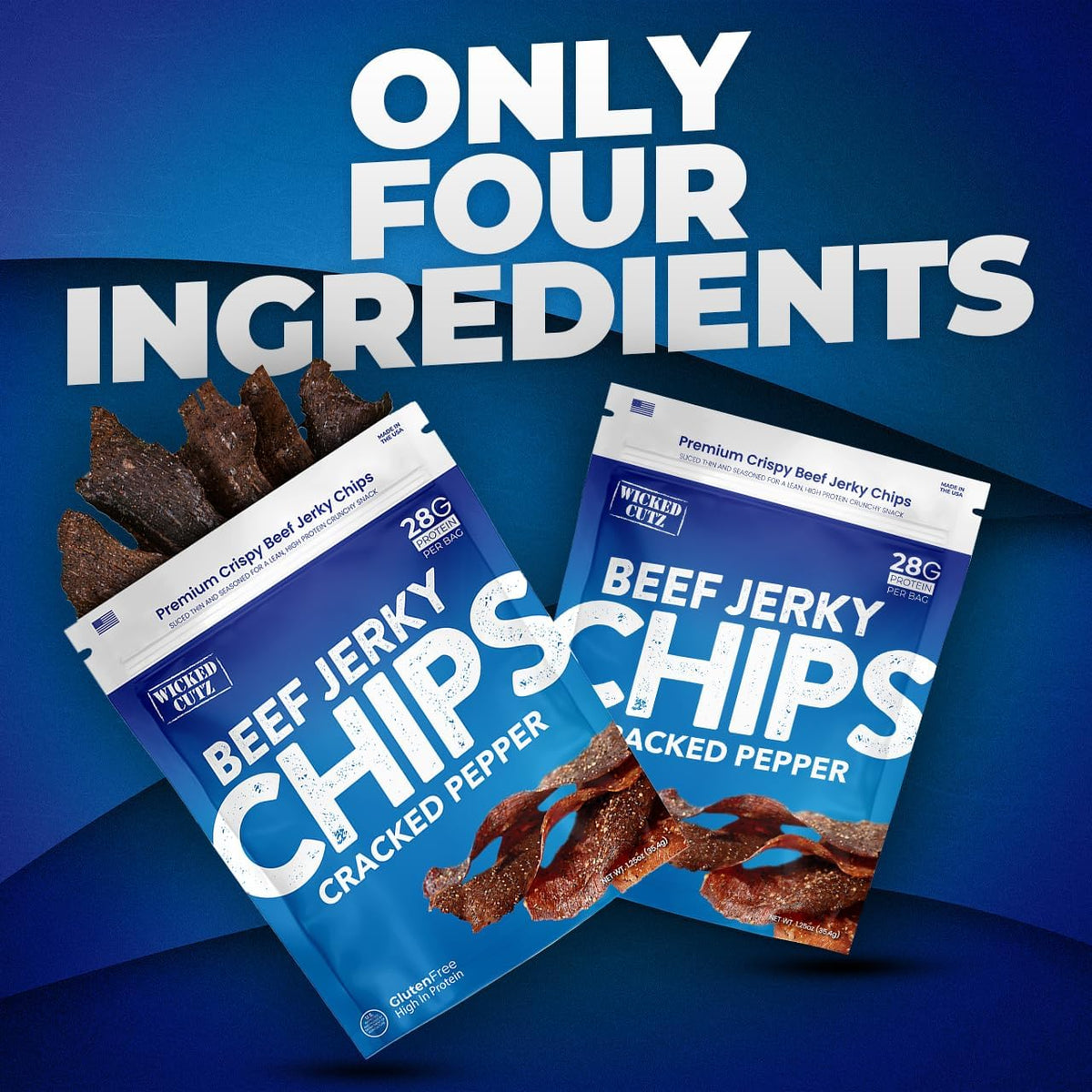 Wicked Cutz Beef Jerky Chips Variety Pack (4-Pack) — Cracked Pepper, Teriyaki, Roasted Red Pepper & Korean BBQ | High-Protein Snack