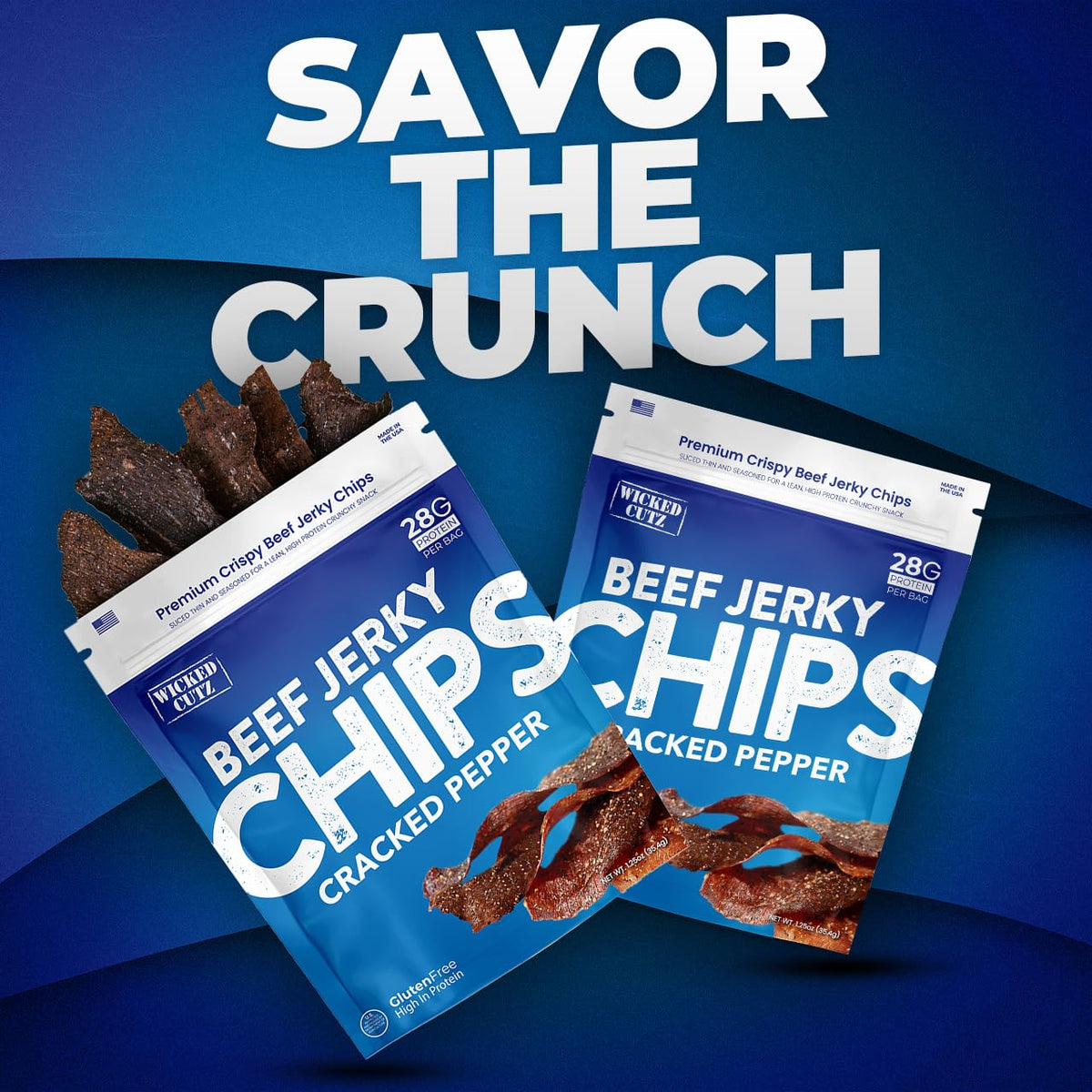 Wicked Cutz Beef Jerky Chips Variety Pack (4-Pack) — Cracked Pepper, Teriyaki, Roasted Red Pepper & Korean BBQ | High-Protein Snack