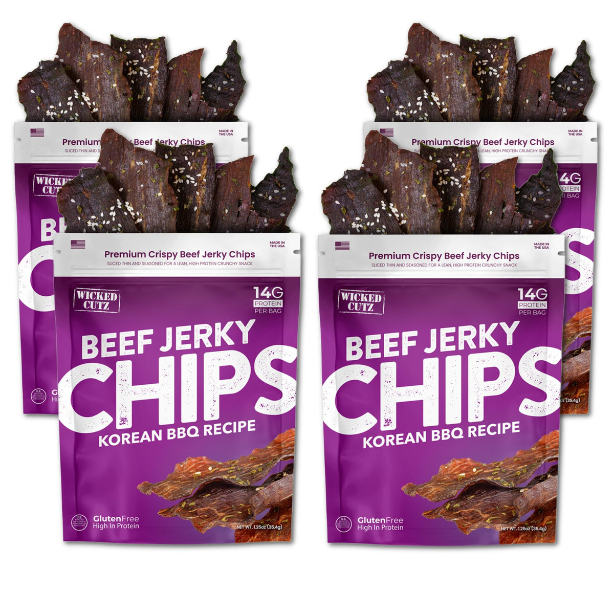 Wicked Cutz Korean BBQ Beef Jerky Chips — 14g Protein, Crispy Low-Carb Snack, USA Made