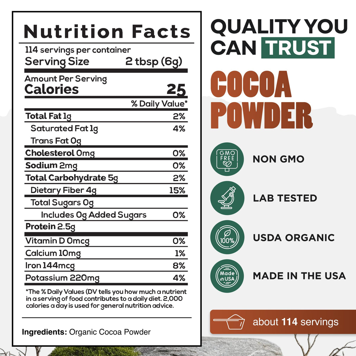 Wild Foods Raw Organic Cacao Powder — Handcrafted, Single-Origin Peru, Fair Trade, Non-Alkalized (24 oz)