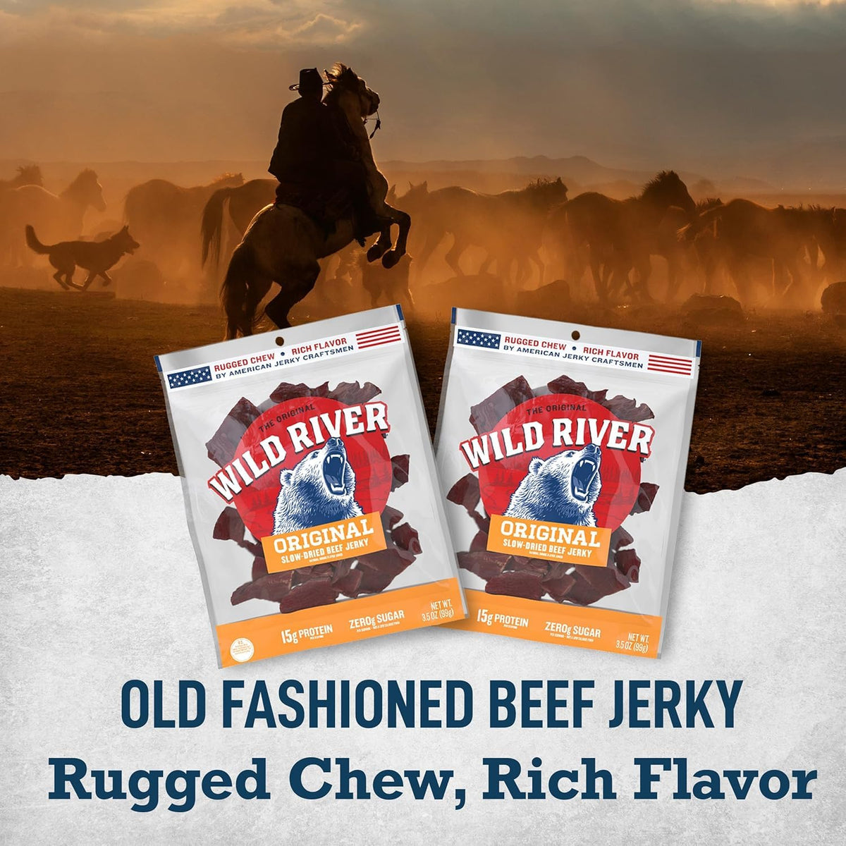 Wild River Original Beef Jerky — Old Fashioned, Gluten Free, 15g Protein per Bag (Pack of 4)
