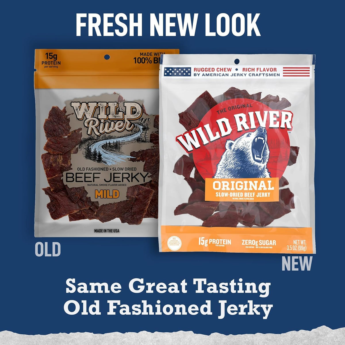 Wild River Original Beef Jerky — Old Fashioned, Gluten Free, 15g Protein per Bag (Pack of 4)