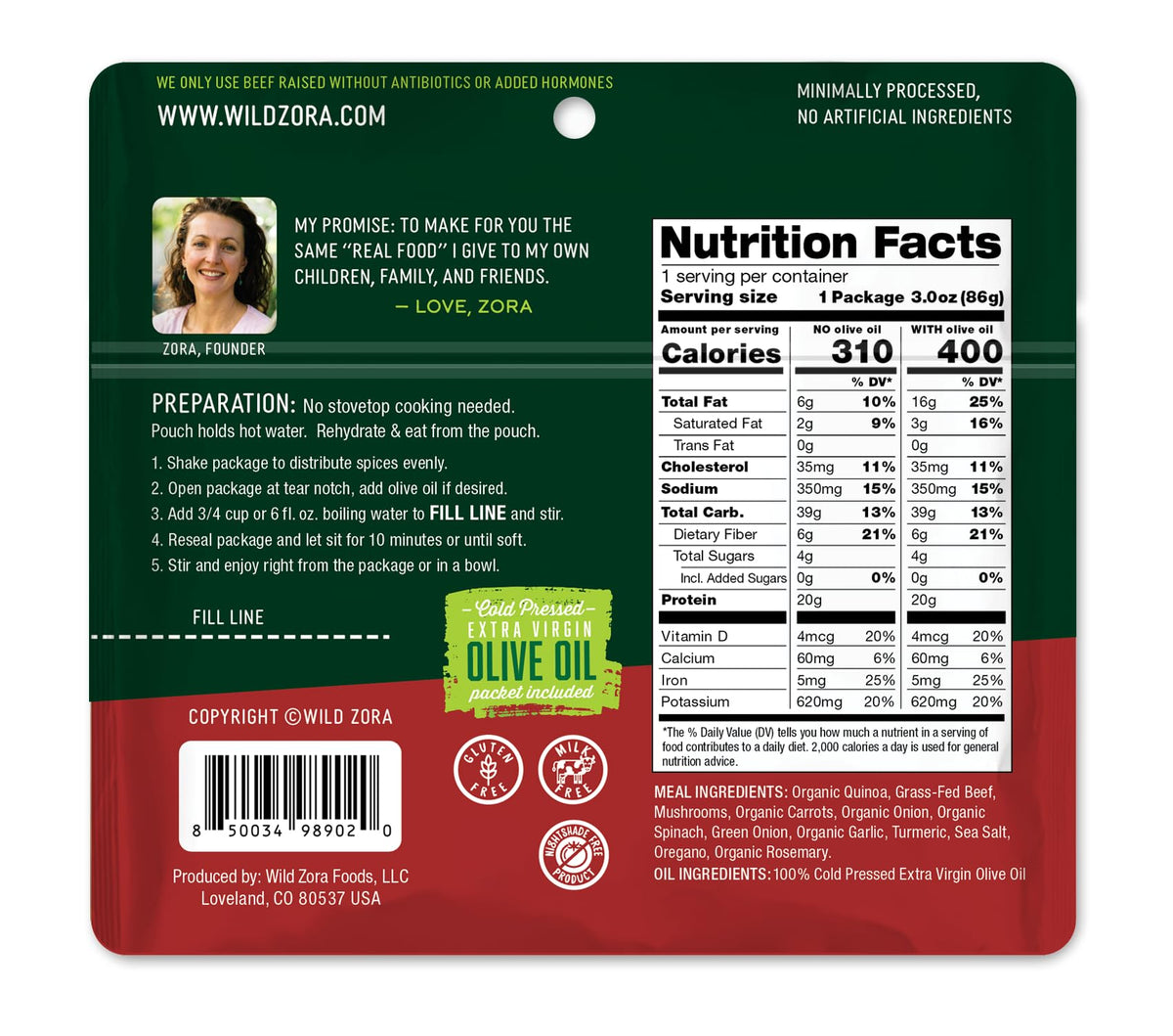Wild Zora Organic Quinoa Bowls – Quick Gluten-Free Meals (5-Pack) with Lentils + 10g Olive Oil Pack