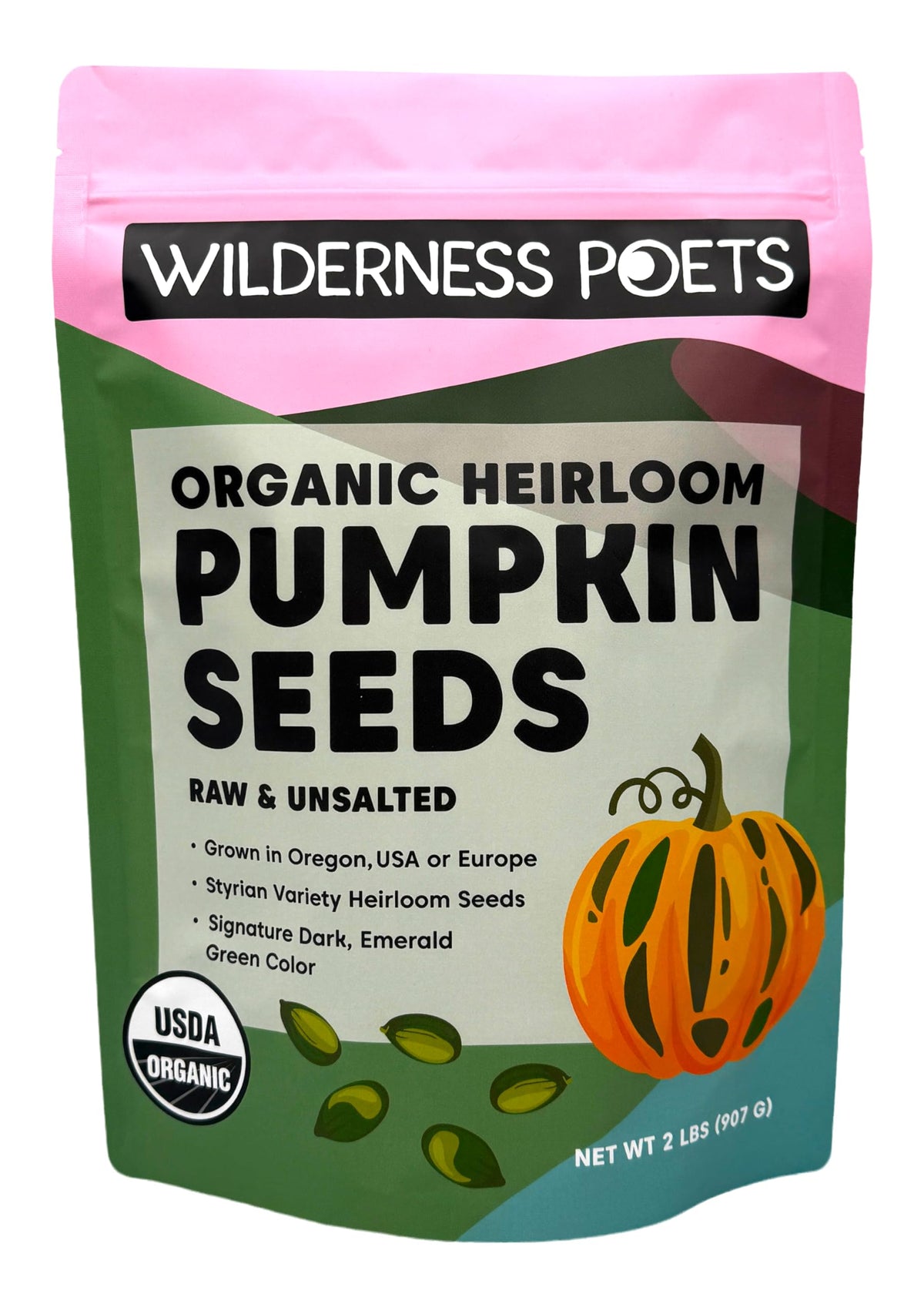 Wilderness Poets Organic Heirloom Styrian Pumpkin Seeds – Hulless, Unsalted, 2 lb Bulk