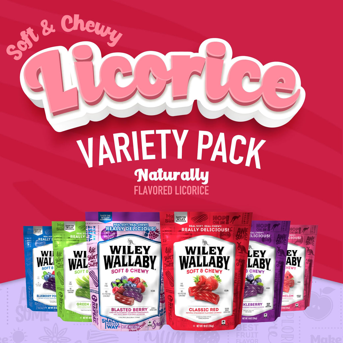 Wiley Wallaby Licorice 10 oz | Gourmet Soft & Chewy Australian Vegan Candy – 6 Pack