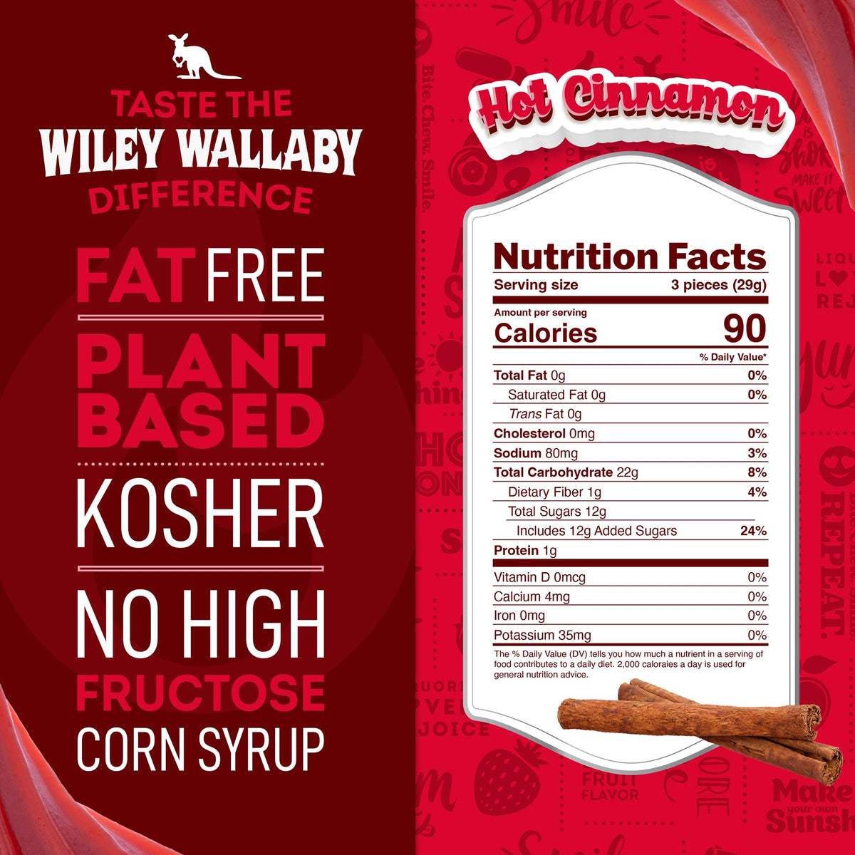 Wiley Wallaby Licorice 24oz Cinnamon Candy – 3-Pack Gourmet Soft & Chewy Australian Licorice