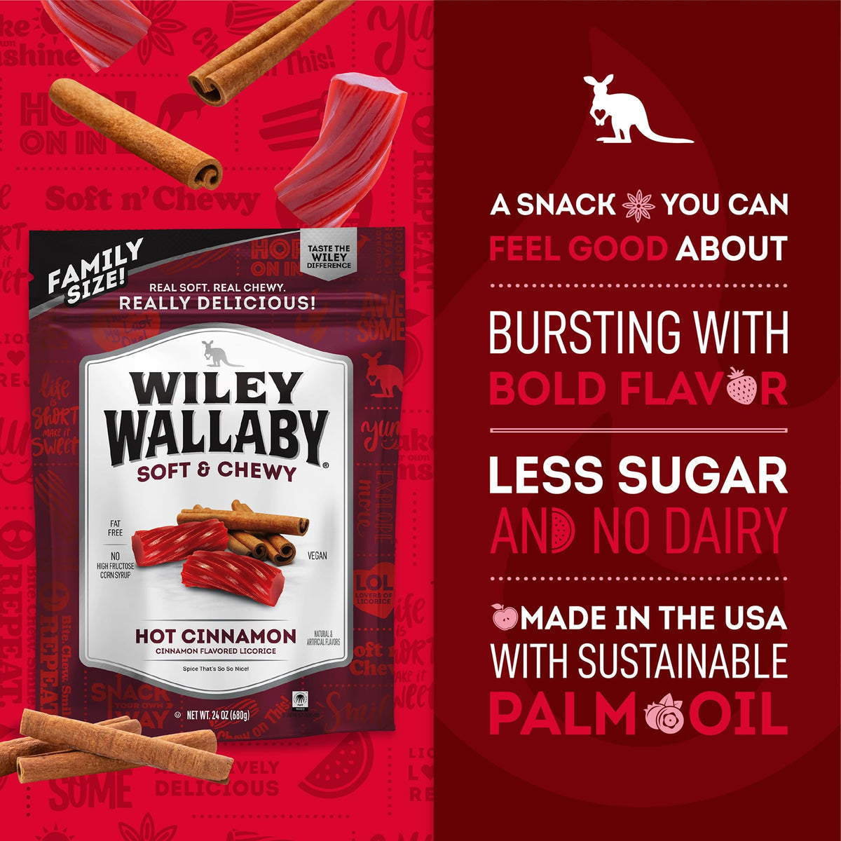 Wiley Wallaby Licorice 24oz Cinnamon Candy – 3-Pack Gourmet Soft & Chewy Australian Licorice