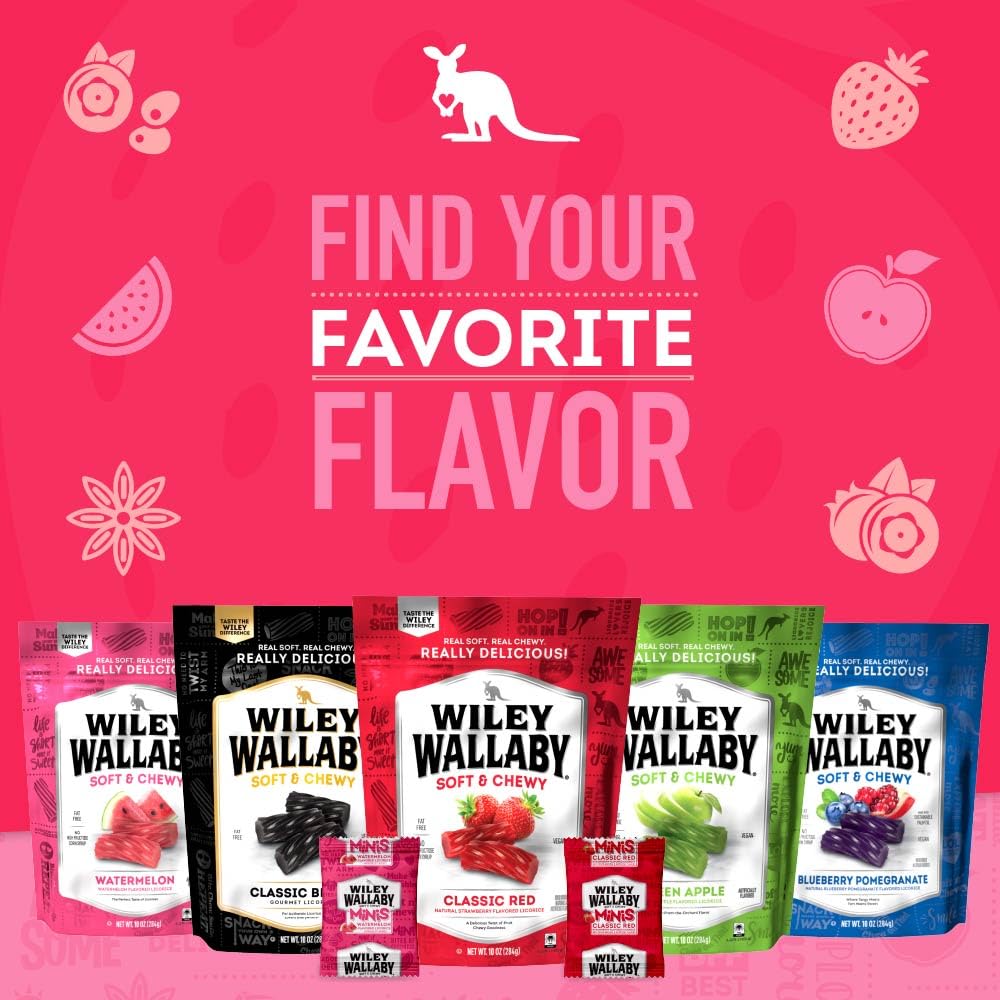 Wiley Wallaby Mini Licorice Bites 0.5 oz – Red & Watermelon, 80 Pack