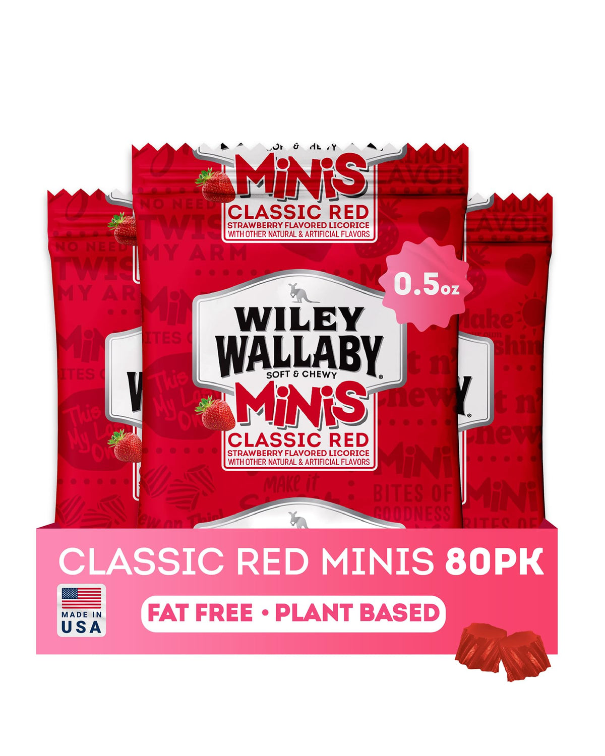 Wiley Wallaby Mini Licorice Bites – Classic Red, Soft & Chewy 0.5oz, 80-Count